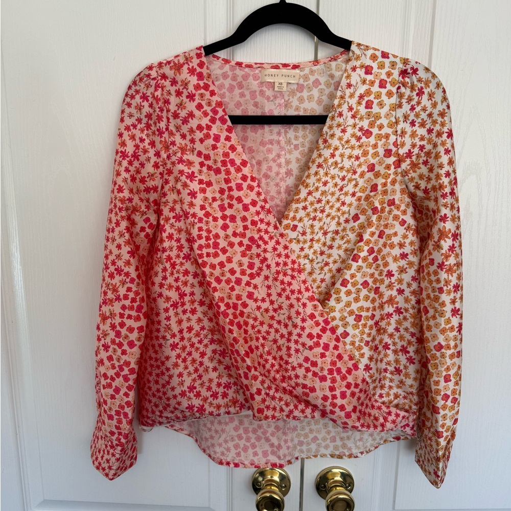 Honey Punch Red and Pink Floral Blouse